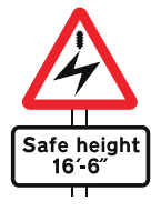 Overhead electric cable; plate indicates maximum height of vehicles which can pass safely
