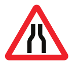 Road narrows on both sides
