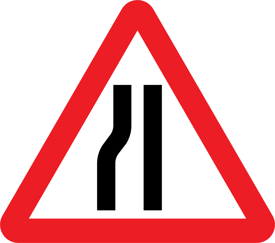 Road narrows on left