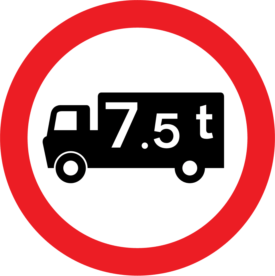 No goods vehicles over maximum gross weight shown (7.5T)