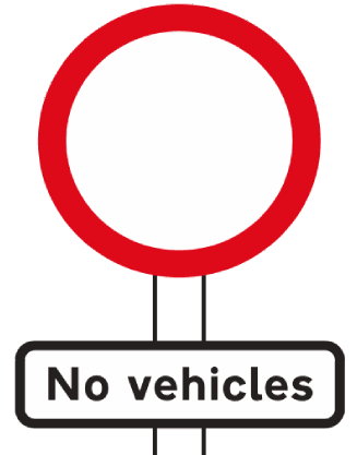 No vehicles except bicycles being pushed