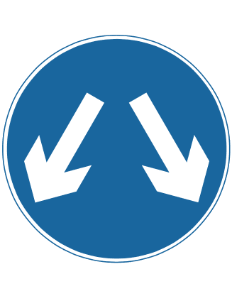 Vehicles may pass either side to reach same destination