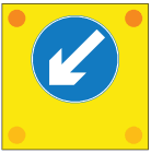 Slow-moving or stationary works vehicle blocking a traffic lane. Pass in the direction shown by the arrow.