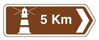 Direction and distance to a tourist attraction indicated by symbol