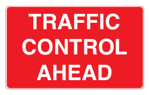 Temporary hazard at road works: traffic control ahead