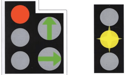 FLASHING AMBER means proceed if your exit is clear